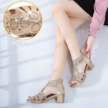 Load image into Gallery viewer, Rhinestone Cutout High Heel Zip Back Sandals
