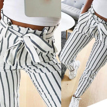 Load image into Gallery viewer, Women Striped Long Tie High Waist Ladies Pants
