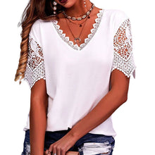Load image into Gallery viewer, Women&#39;s Lace Patchwork Loose V-Neck Short Sleeve T-Shirt
