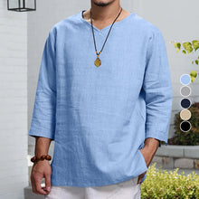 Load image into Gallery viewer, Men&#39;s Long-sleeved V-neck Linen Loose T-Shirt
