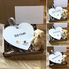 Load image into Gallery viewer, Wooden Heart Pocket Teddy Bear Hug
