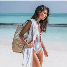 Load image into Gallery viewer, Vintage Stripe Floral One-Piece Swimsuit
